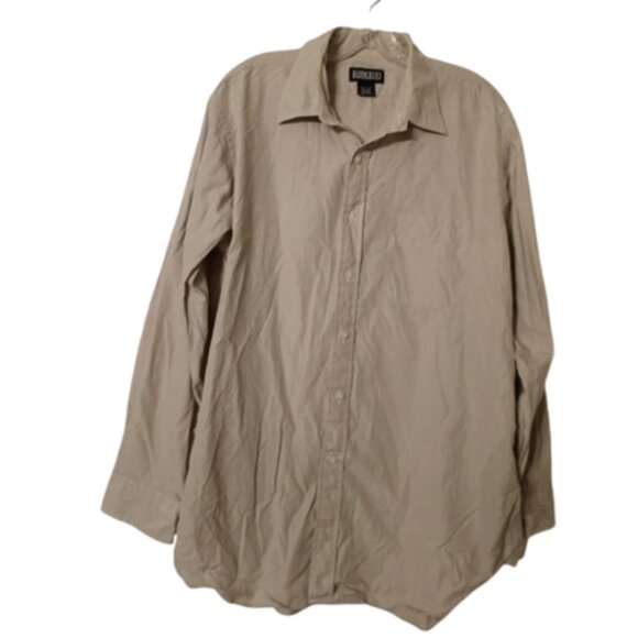 Land's End Men's Light Tan Button front Cotton Long Sleeve Shirt Size 16.5/34 - Picture 2 of 6